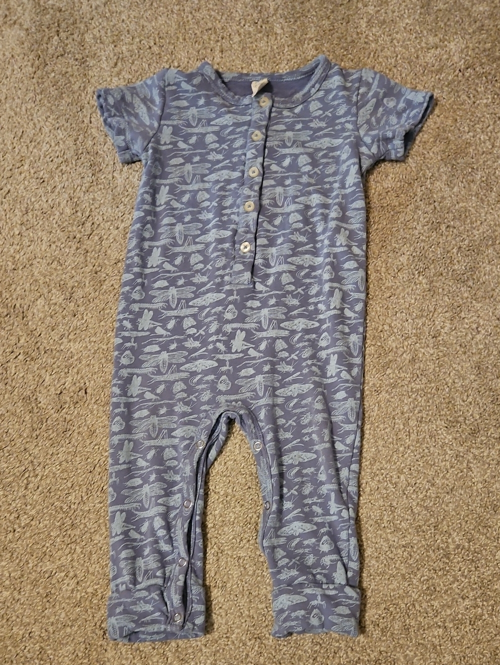 Kate Quinn 18-24M Cotton Short Sleeve Romper Blue Bug Insect Print